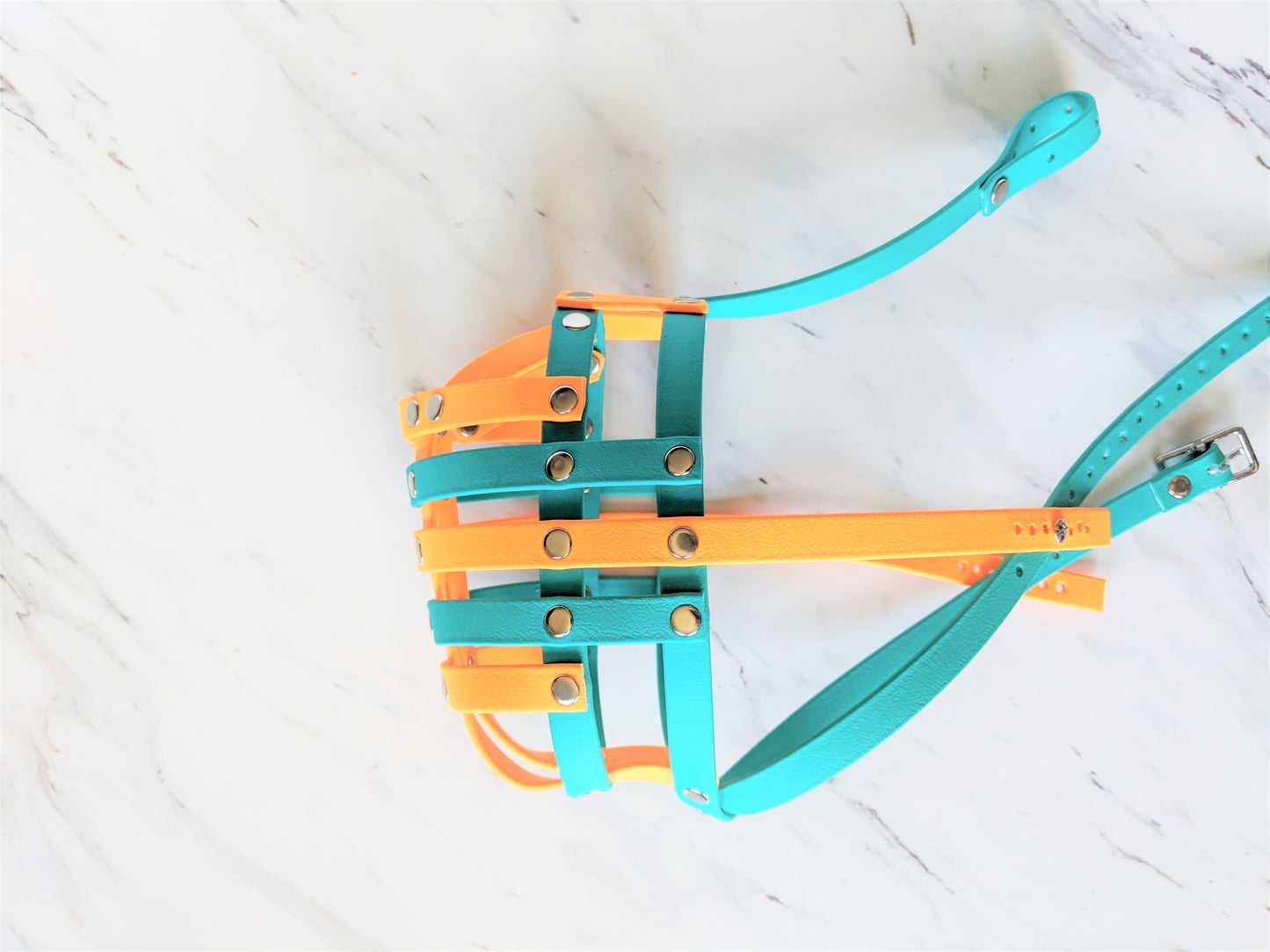 Basket Style Biothane Muzzle with Open Nose plus Forehead strap - Choose your Colors - Level Two