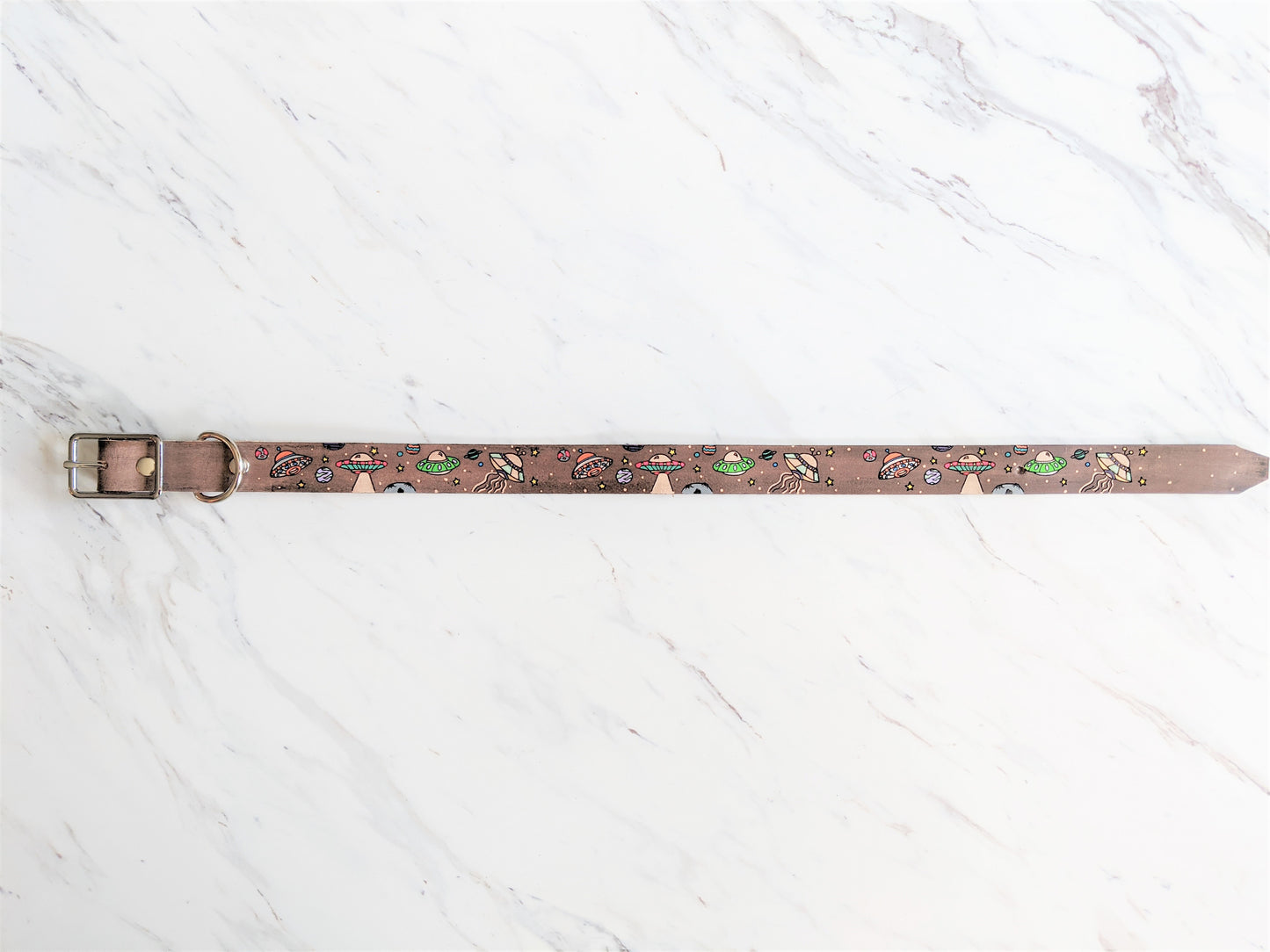 UFO Alien Spaceships - Leather Dog Collar