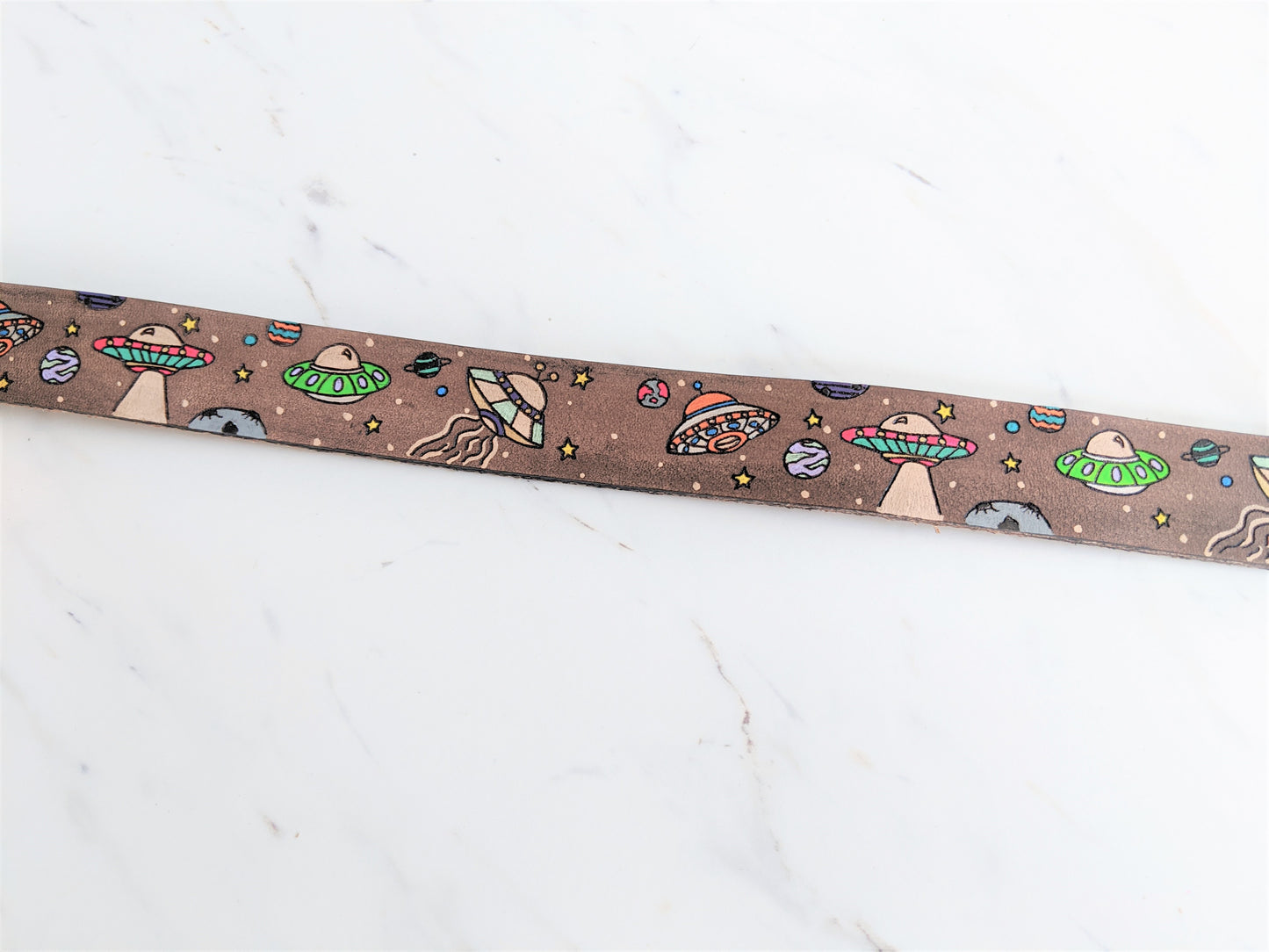 UFO Alien Spaceships - Leather Dog Collar