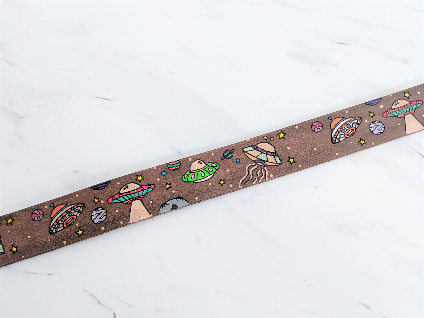 UFO Alien Spaceships - Leather Dog Collar