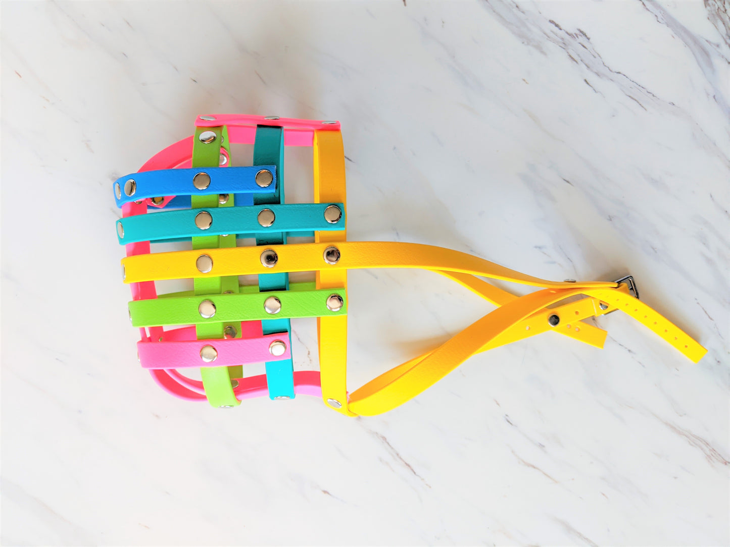 Basket Style Biothane Muzzle Open Nose- Rainbow Colors - Level Two