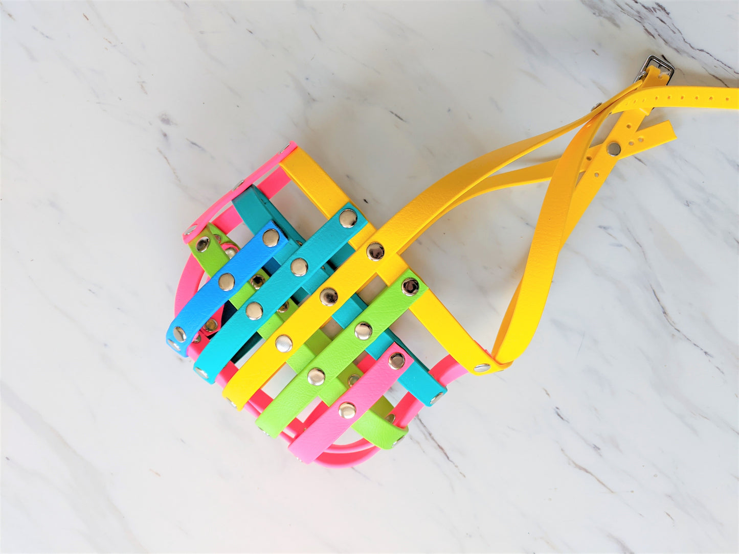 Basket Style Biothane Muzzle Open Nose- Rainbow Colors - Level Two