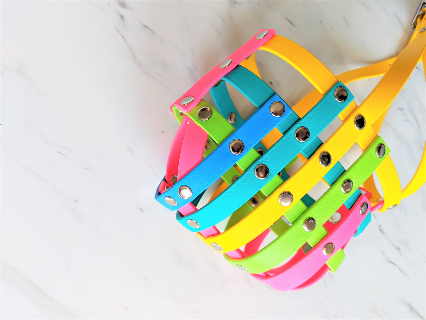 Basket Style Biothane Muzzle Open Nose- Rainbow Colors - Level Two