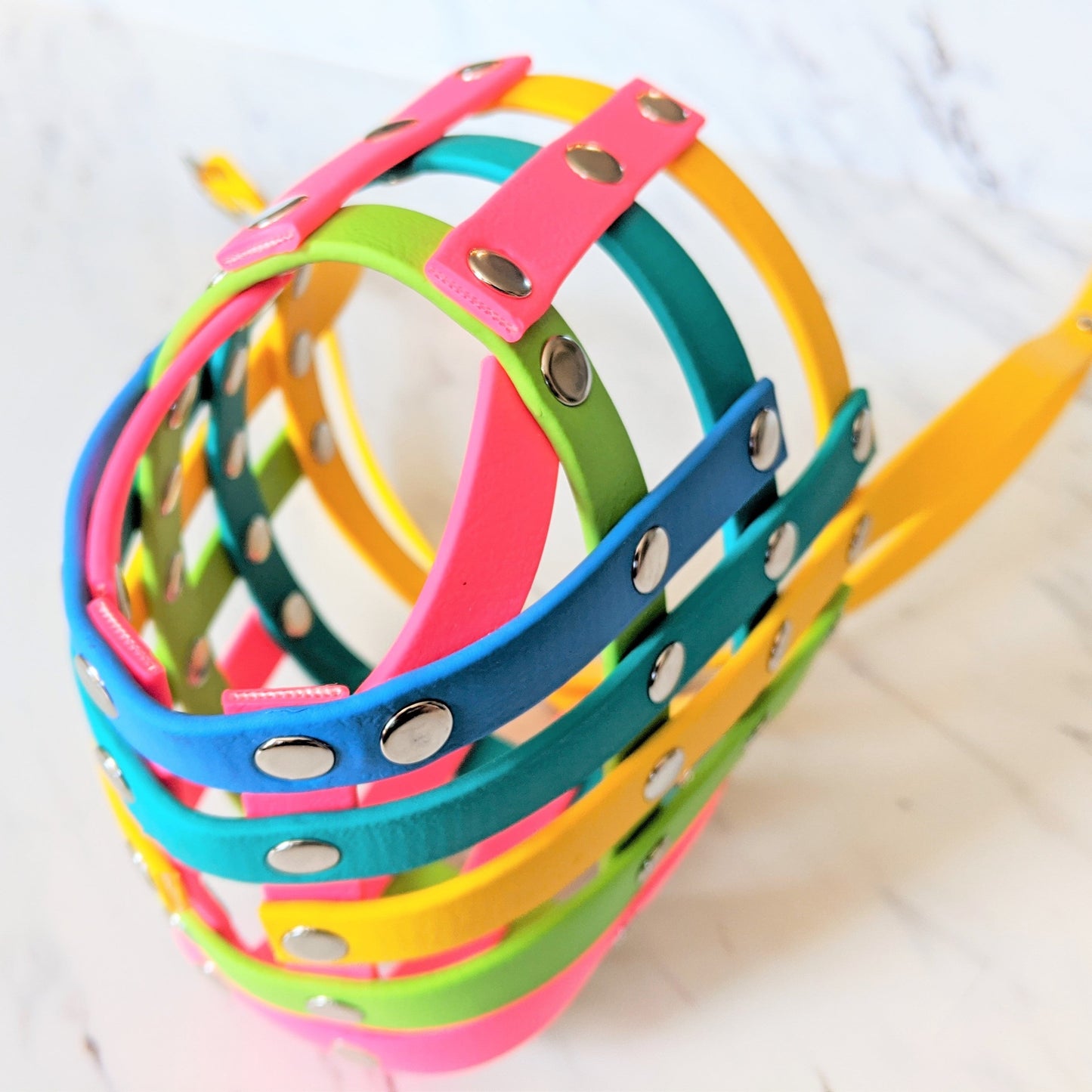 Basket Style Biothane Muzzle Open Nose- Rainbow Colors - Level Two