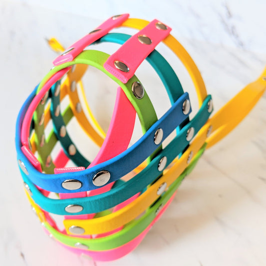 Basket Style Biothane Muzzle Open Nose- Rainbow Colors - Level Two