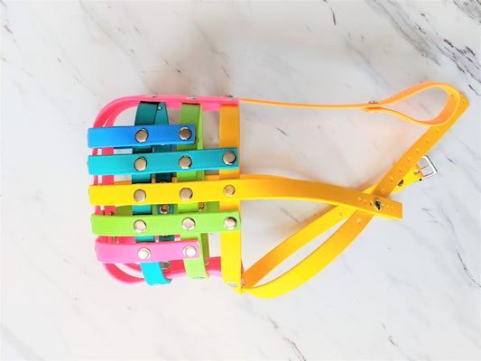 Basket Style Biothane Muzzle with Forehead Strap- Choose your colors- Level Two