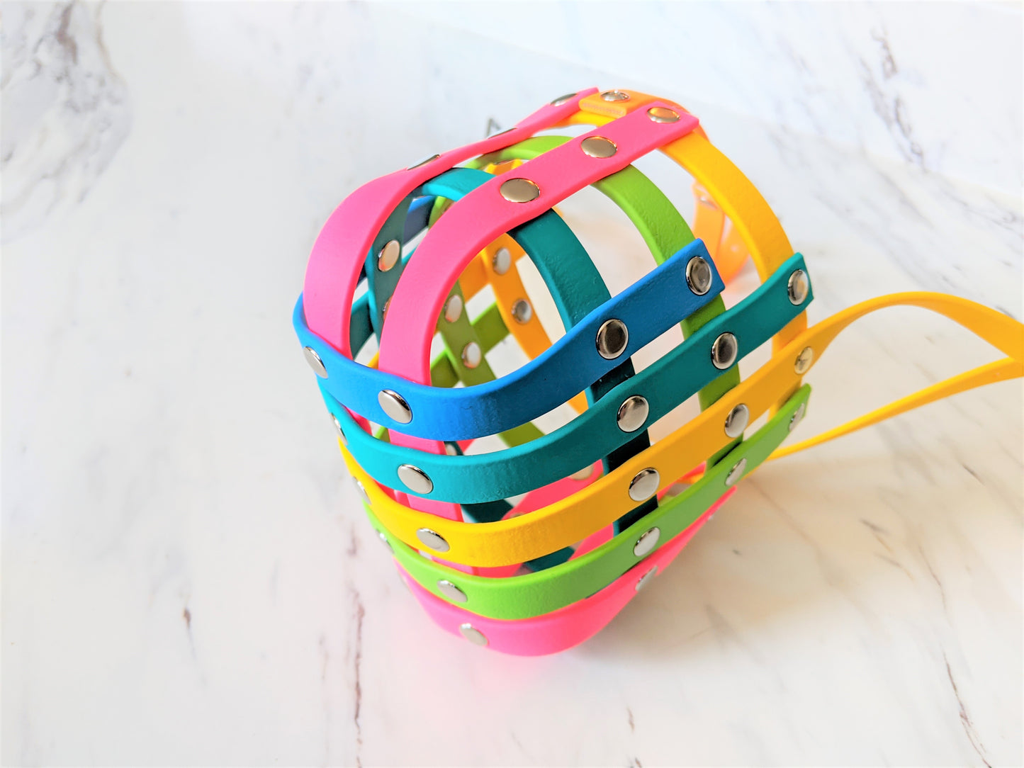 Basket Style Biothane Muzzle with Forehead Strap- Choose your colors- Level Two