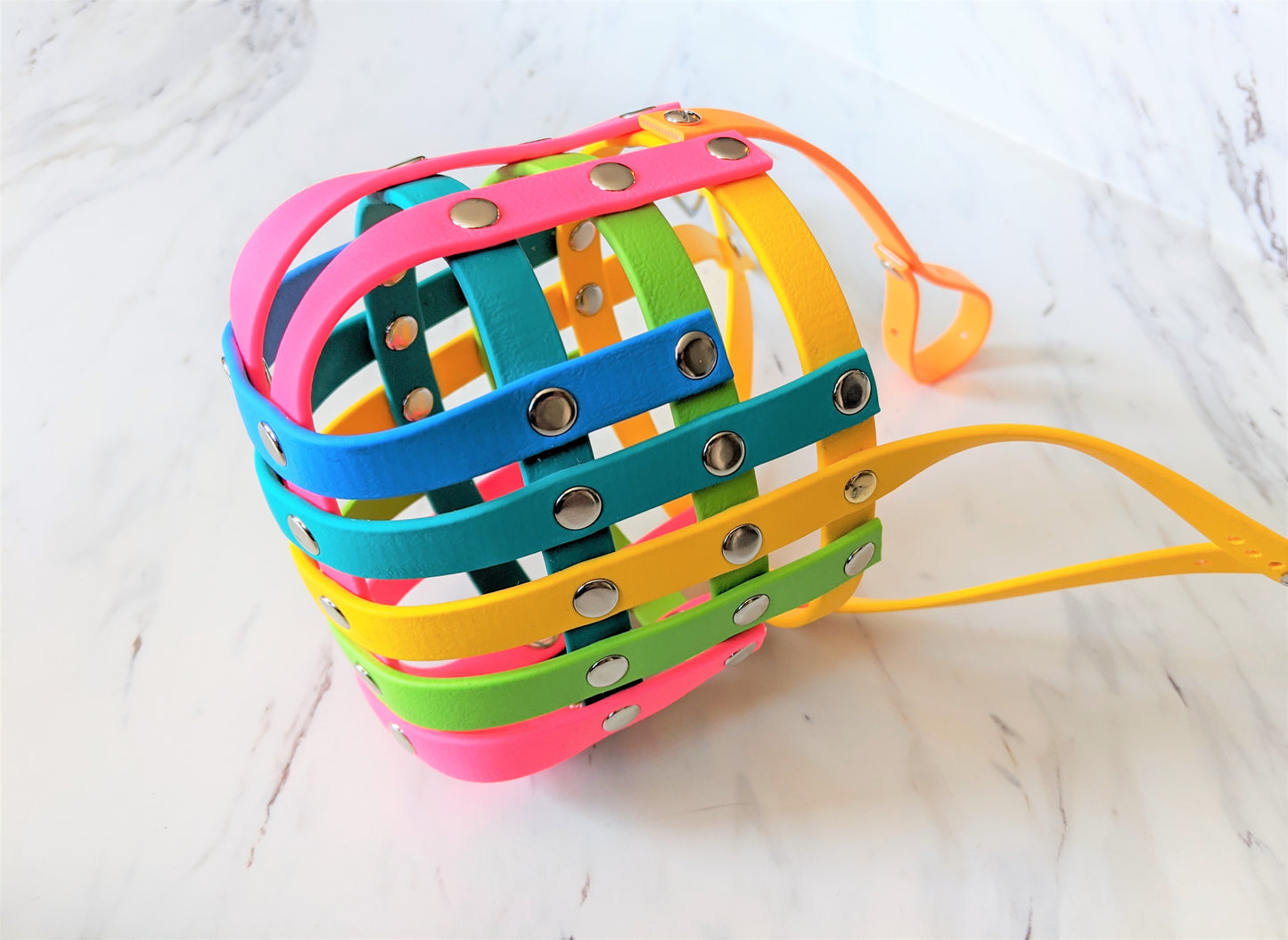 Basket Style Biothane Muzzle with Forehead Strap- Choose your colors- Level Two