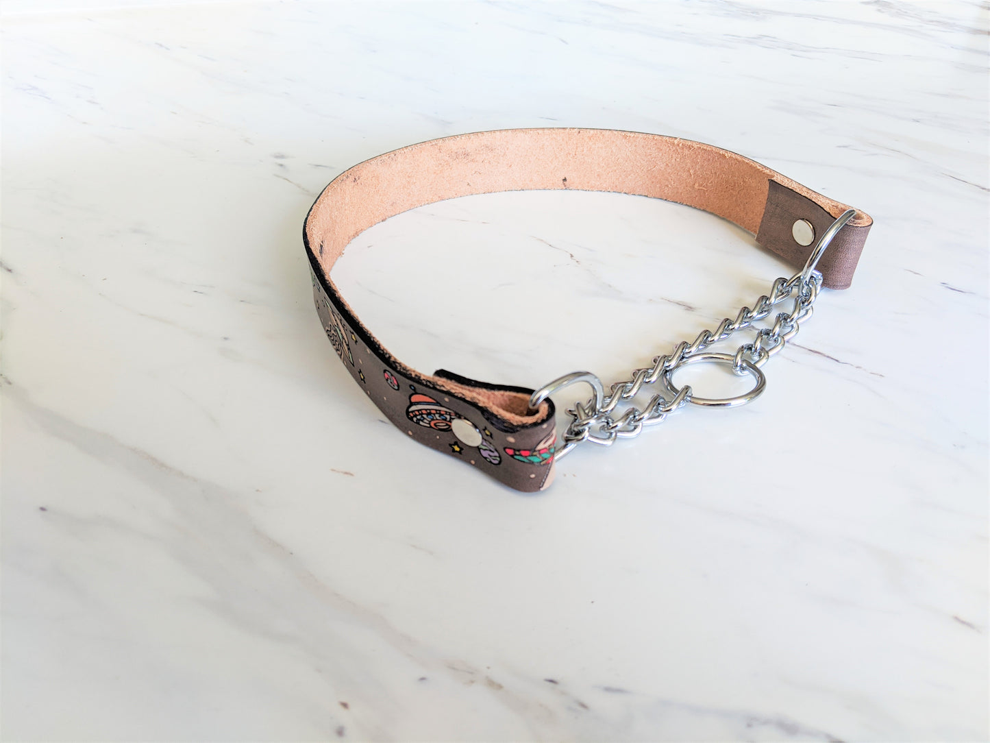 UFO Alien Spaceships - Leather Martingale Dog Collar