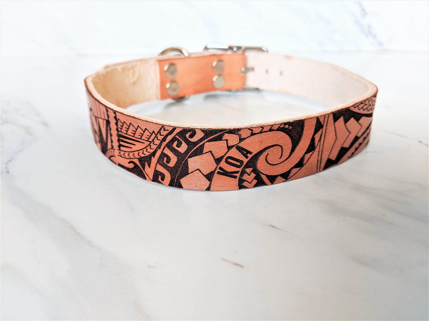 Polynesian Tattoo - Leather Dog Collar