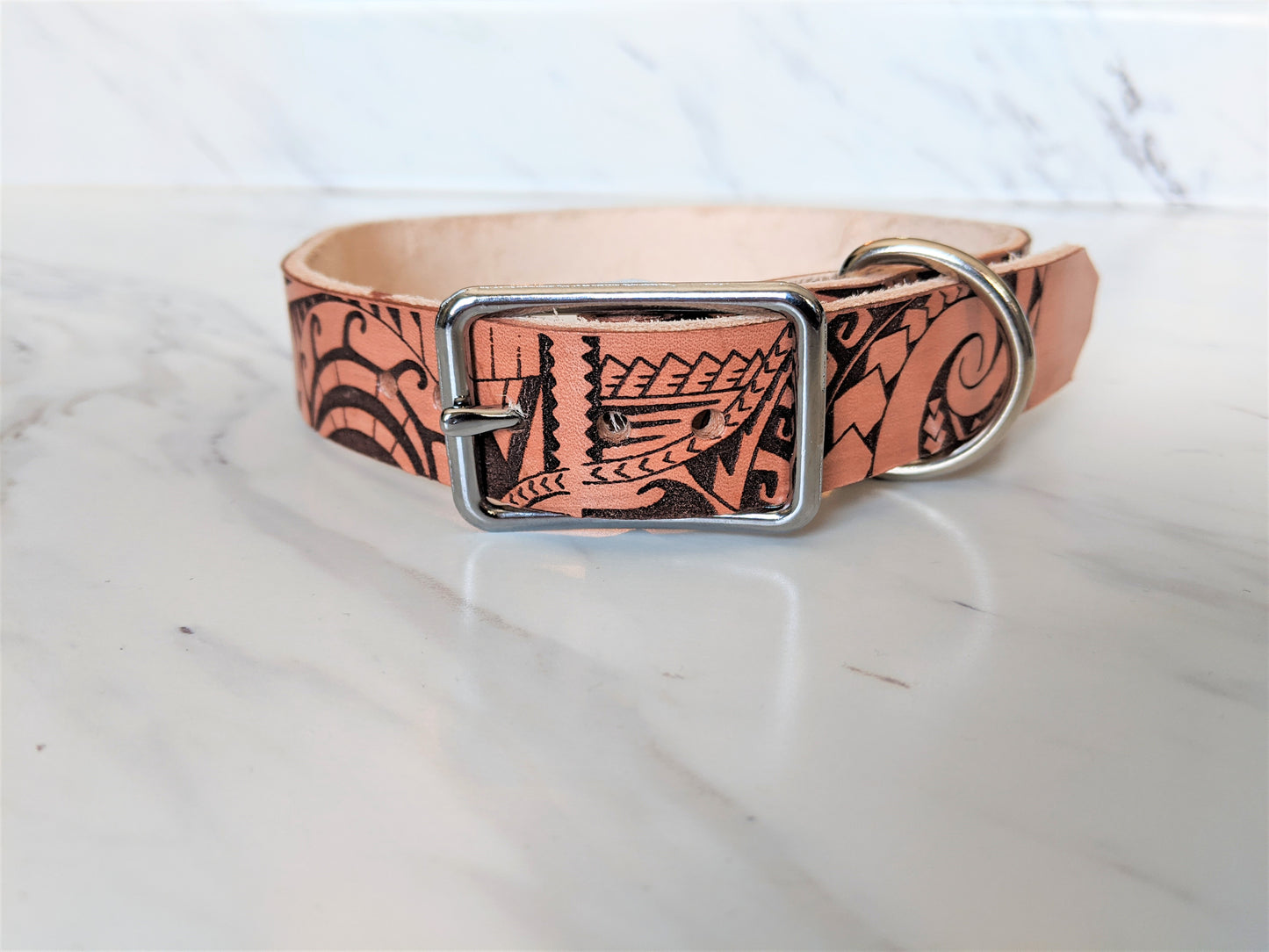 Polynesian Tattoo - Leather Dog Collar