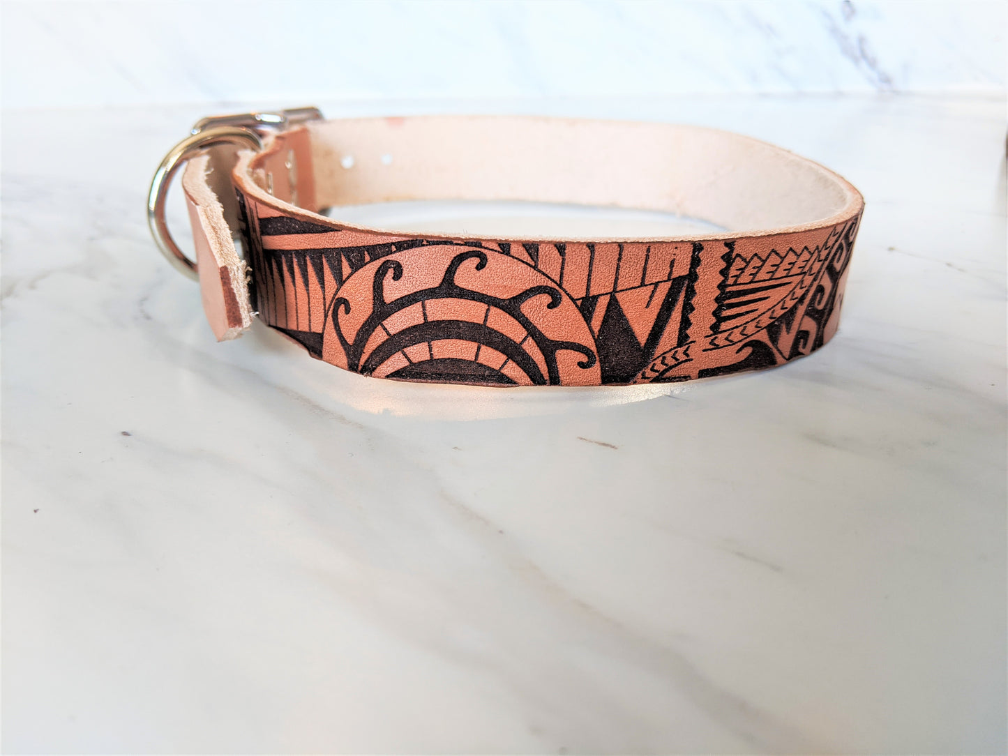 Polynesian Tattoo - Leather Dog Collar