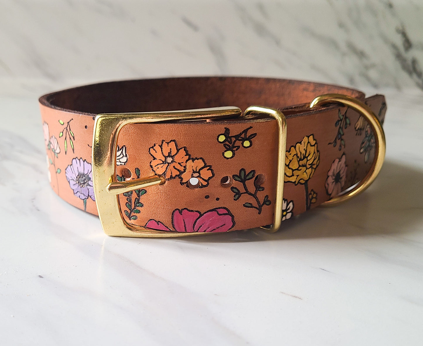 Floral Leather dog Collar
