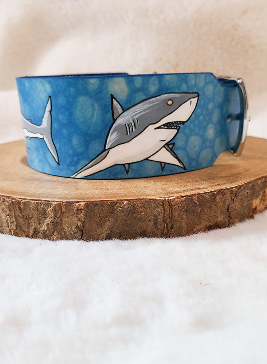 Shark Attack Leather Dog Collar