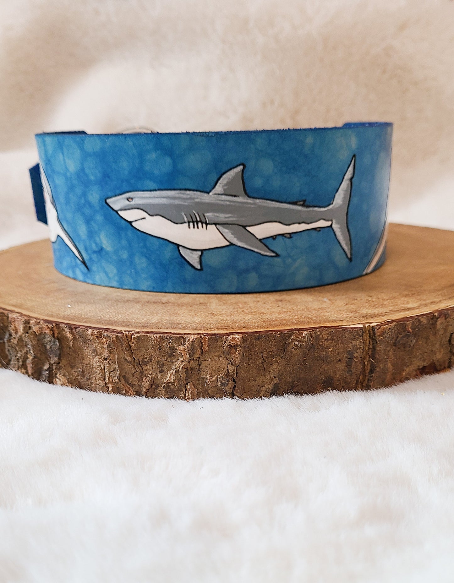 Shark Attack Leather Dog Collar
