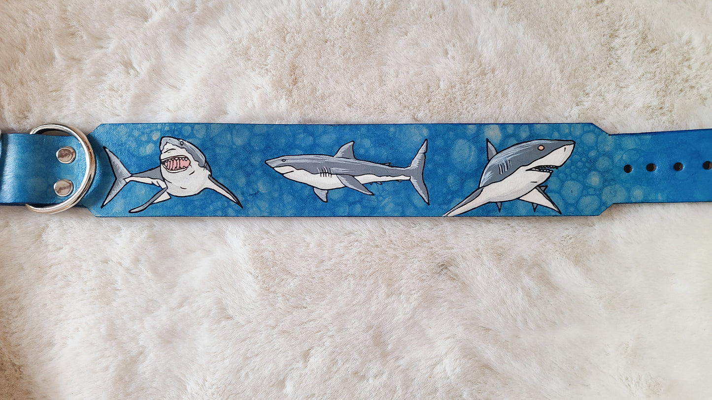 Shark Attack Leather Dog Collar