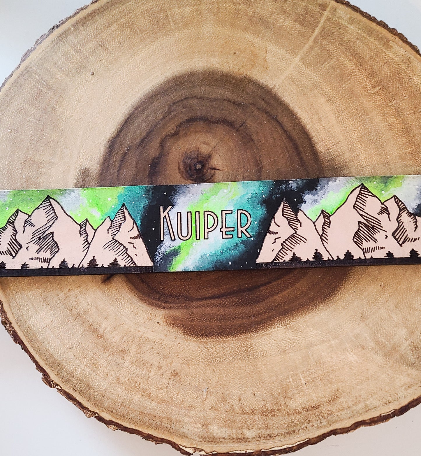 Green Milky Way Mountains - Leather Dog Collar