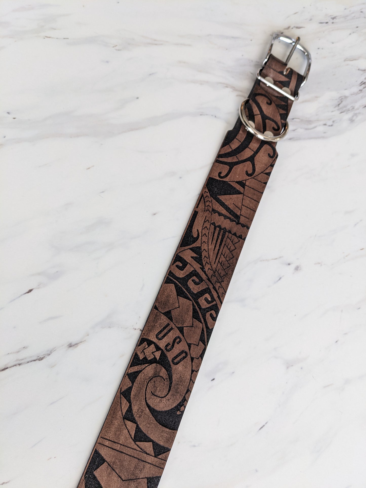 Polynesian Tattoo - Leather Dog Collar