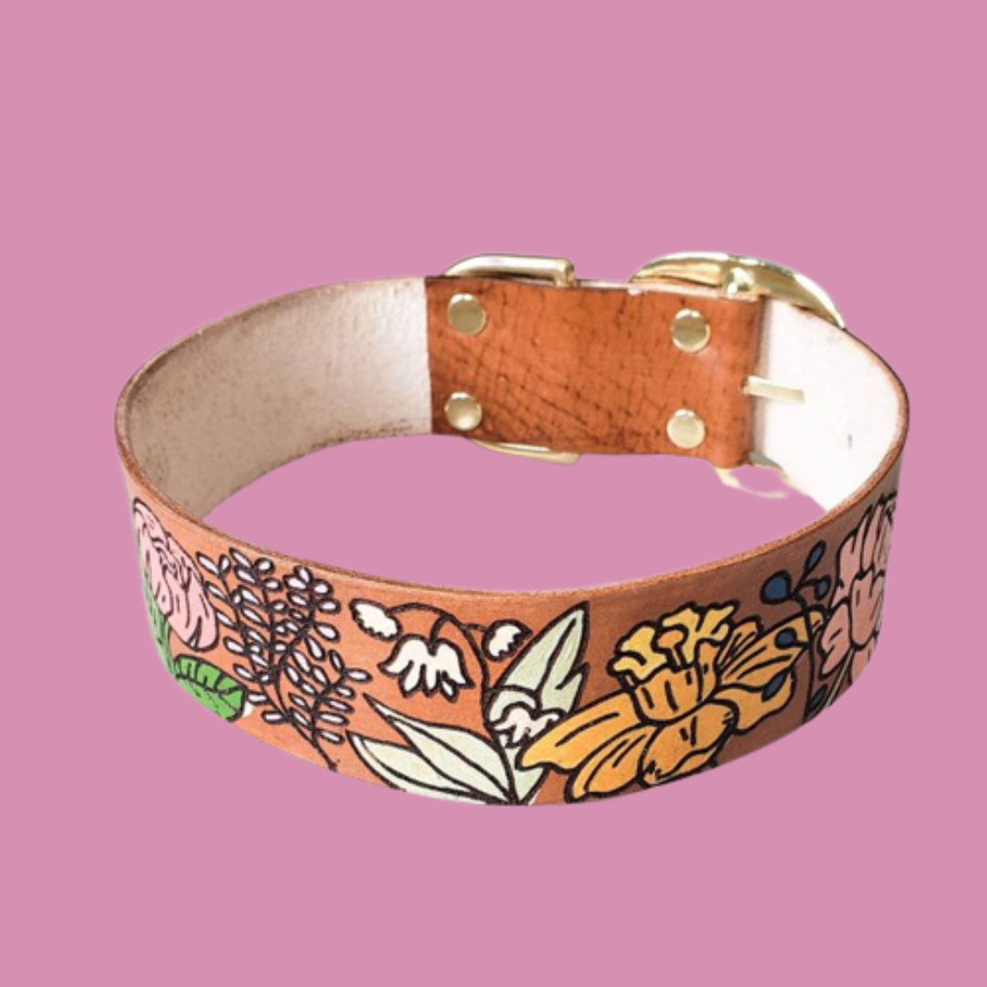 Flora - Leather Dog collar