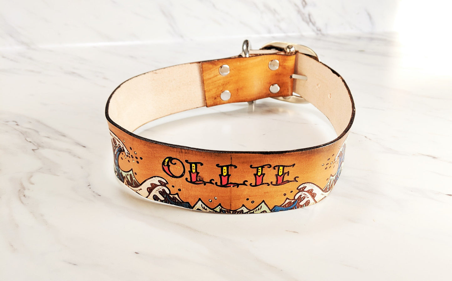 Ukiyo-e Wave - Leather Dog Collar