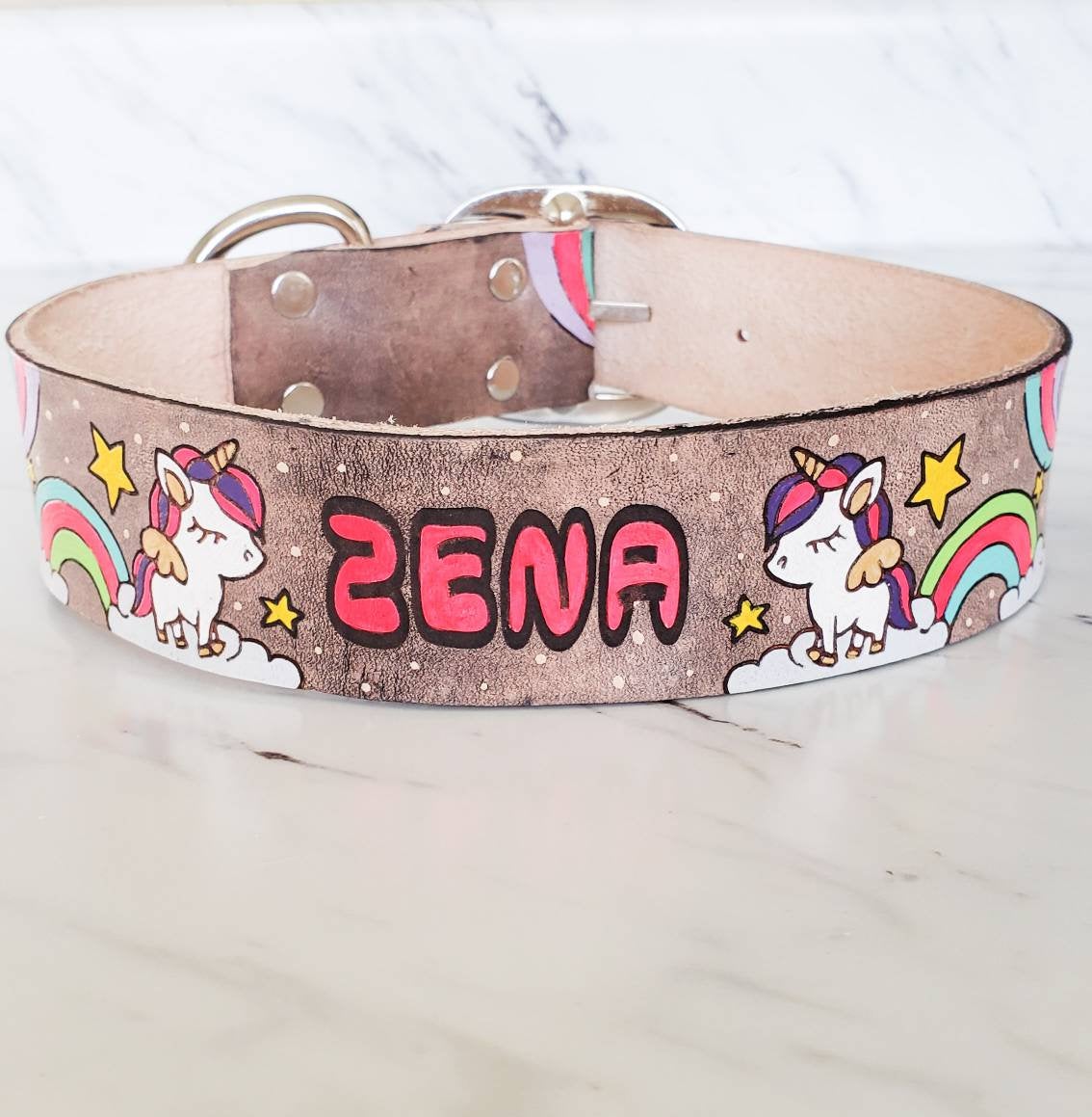 Unicorn Dreams - Leather Dog Collar