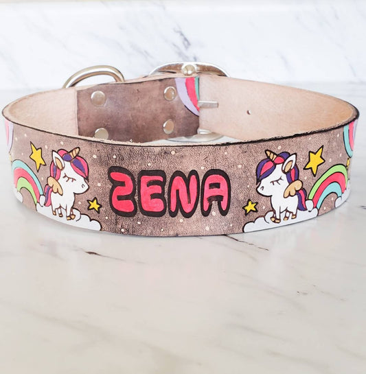 Unicorn Dreams - Leather Dog Collar