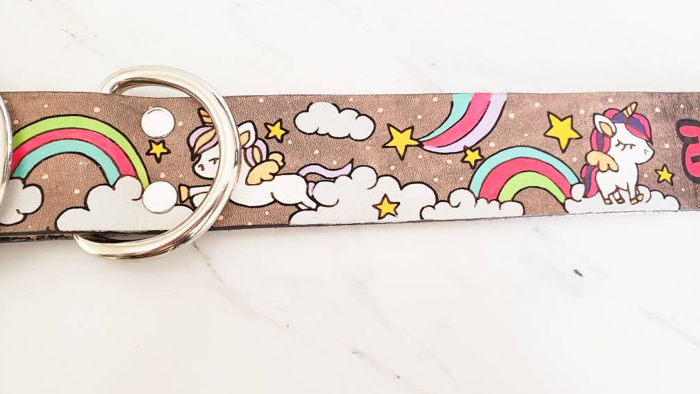 Unicorn Dreams - Leather Dog Collar