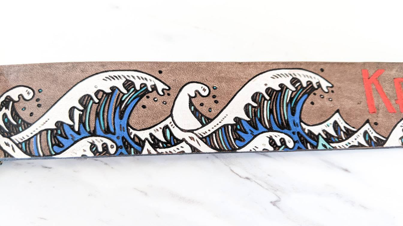 Ukiyo-e Wave - Leather Dog Collar