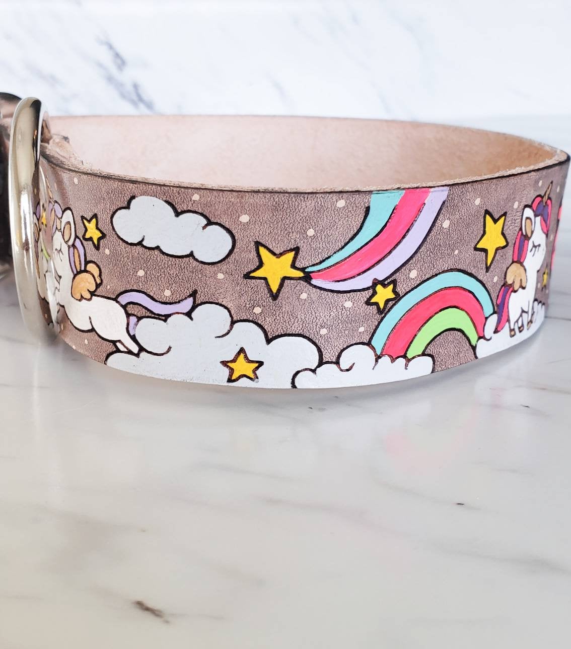 Unicorn Dreams - Leather Dog Collar