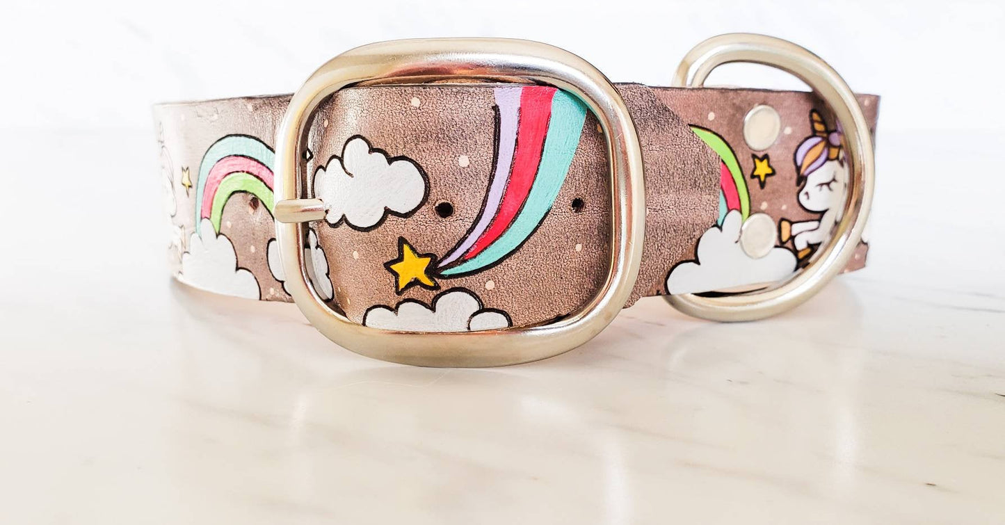 Unicorn Dreams - Leather Dog Collar