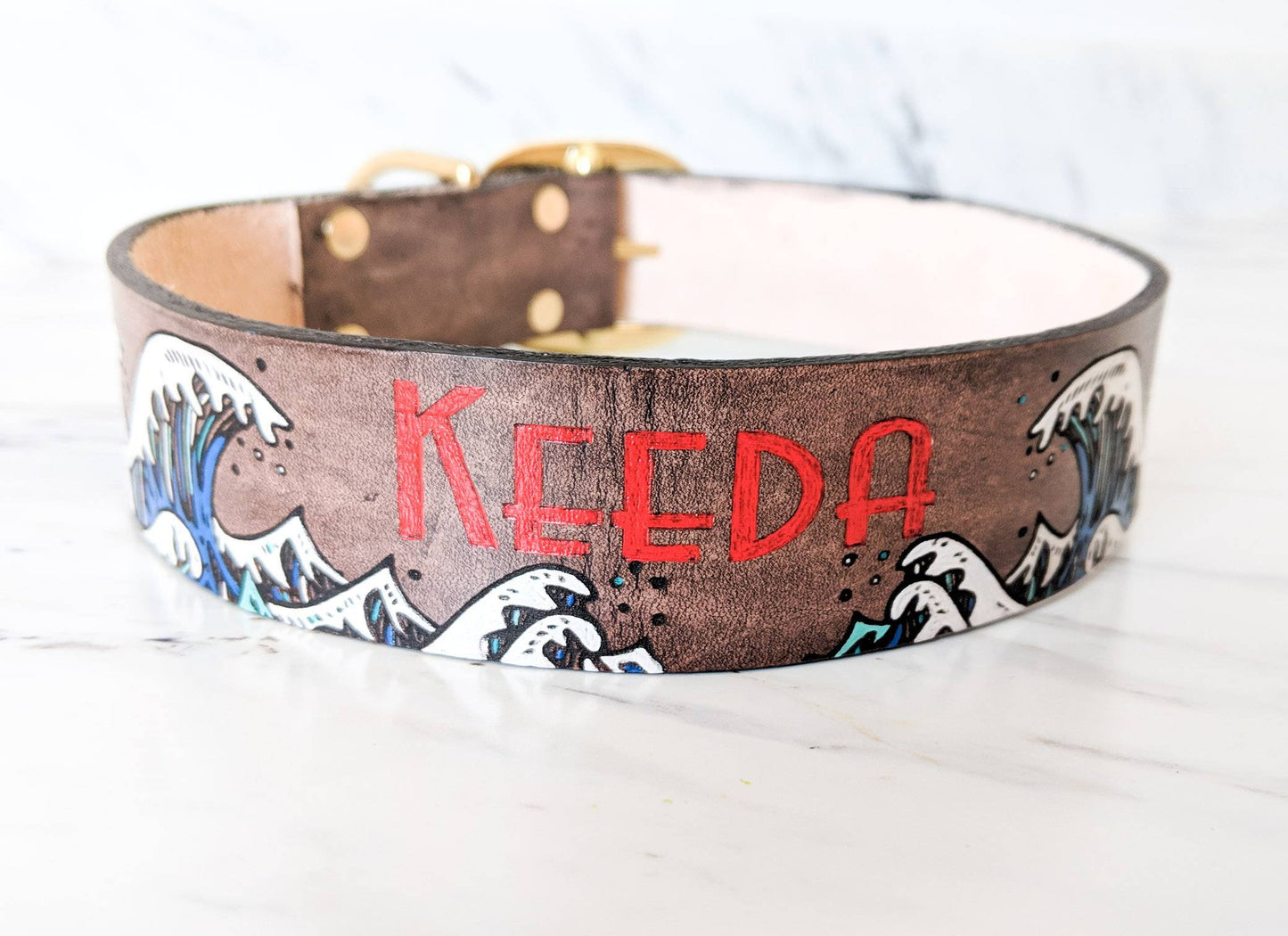 Ukiyo-e Wave - Leather Dog Collar