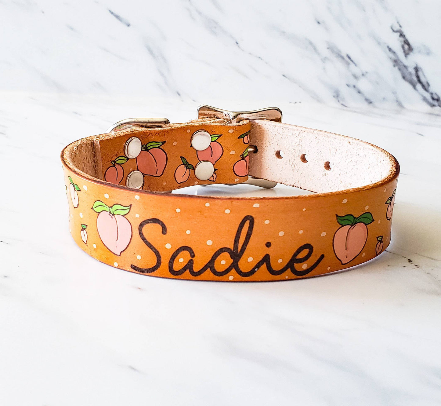 Peachy Keen - Leather Dog Collar