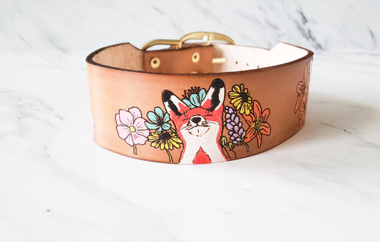 Frolicking Fox - Leather Dog Collar