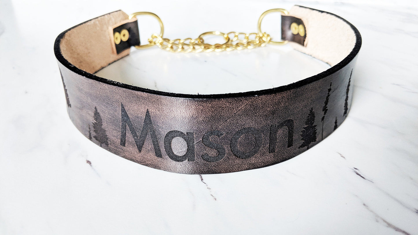 Pinaceae Silhouette - Leather Martingale Collar
