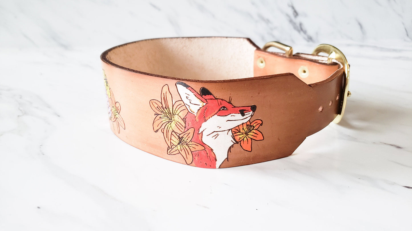 Frolicking Fox - Leather Dog Collar