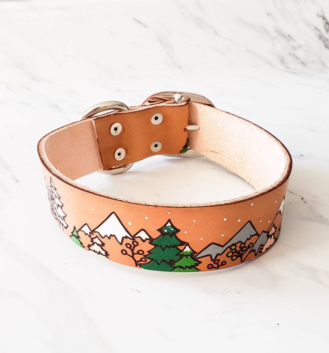 Mountain Winterscape - Leather Dog Collar