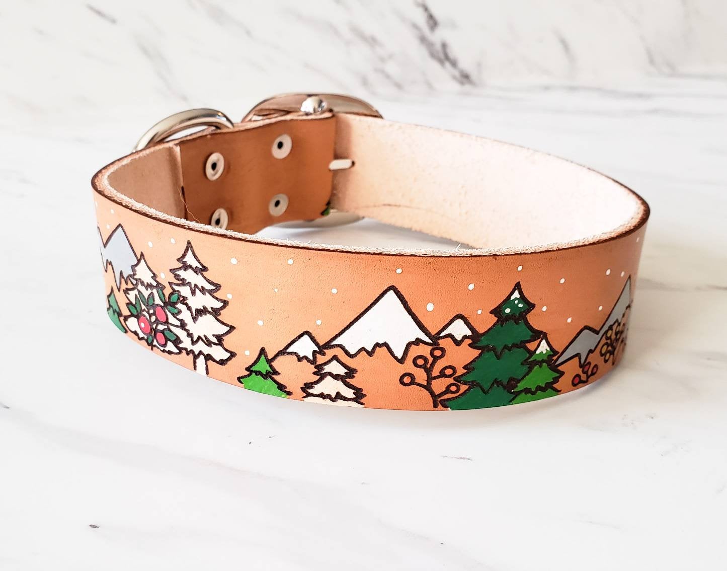 Mountain Winterscape - Leather Dog Collar
