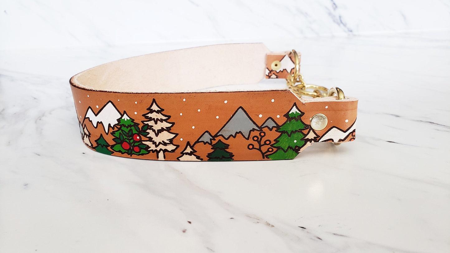 Mountain Winterscape - Leather Martingale Collar