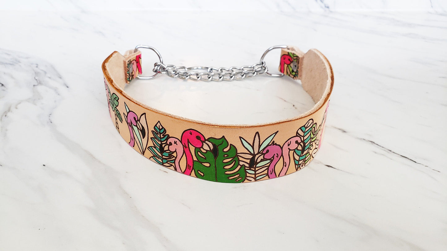 Flamboyant Flamingo - Leather Martingale Collar