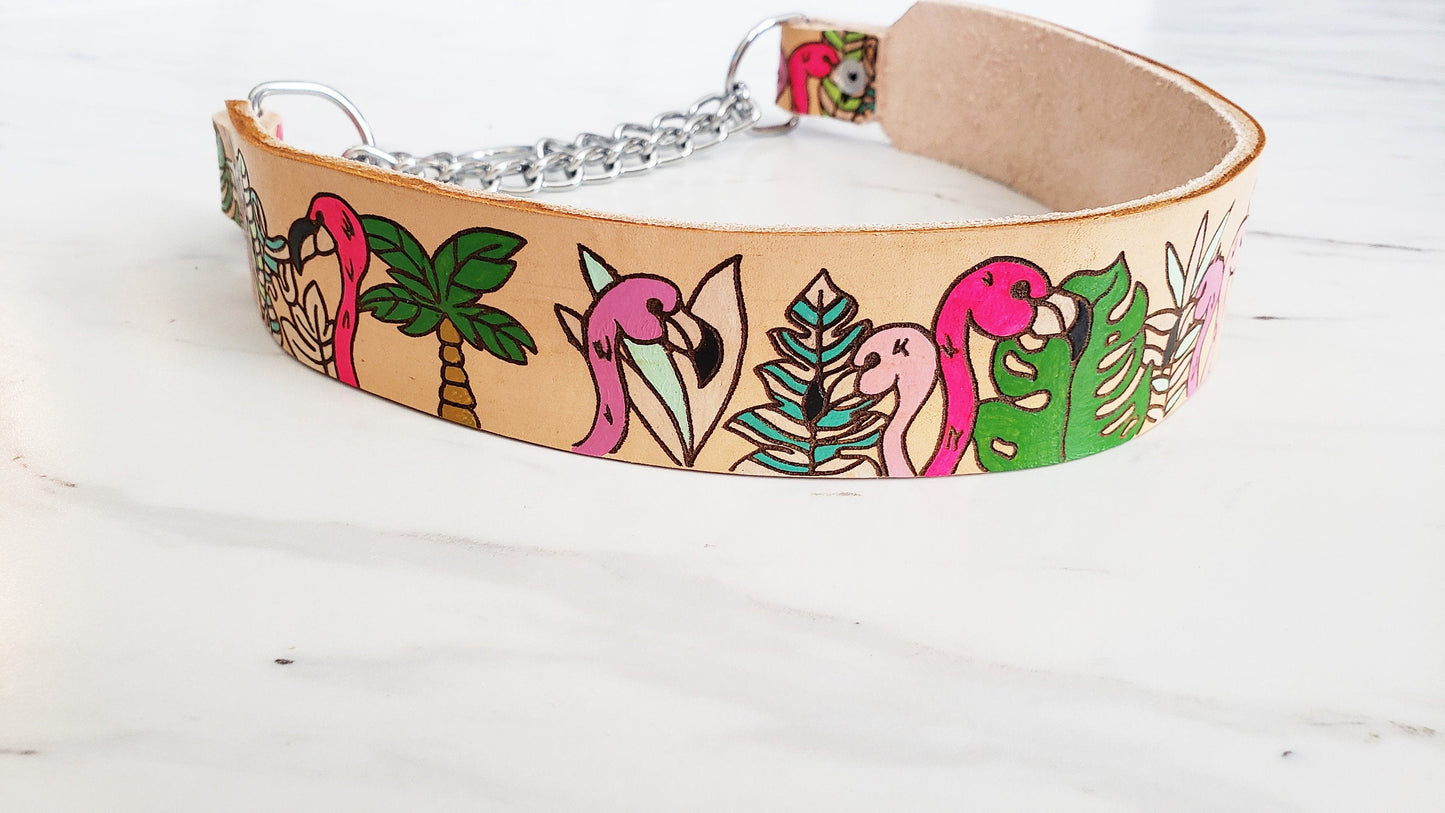 Flamboyant Flamingo - Leather Martingale Collar