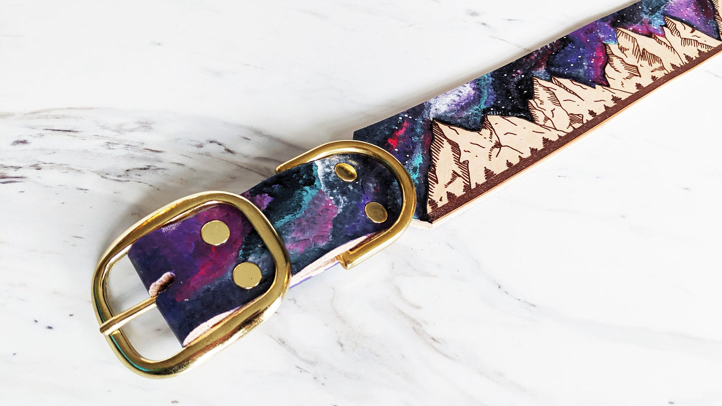 Milky Way Mountains - Leather Dog Collar