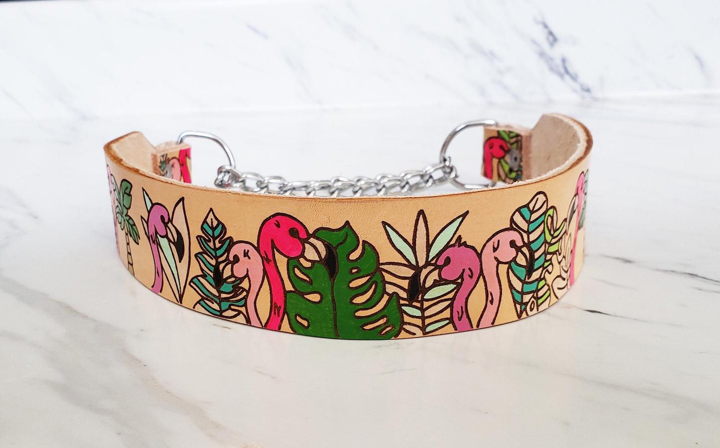 Flamboyant Flamingo - Leather Martingale Collar