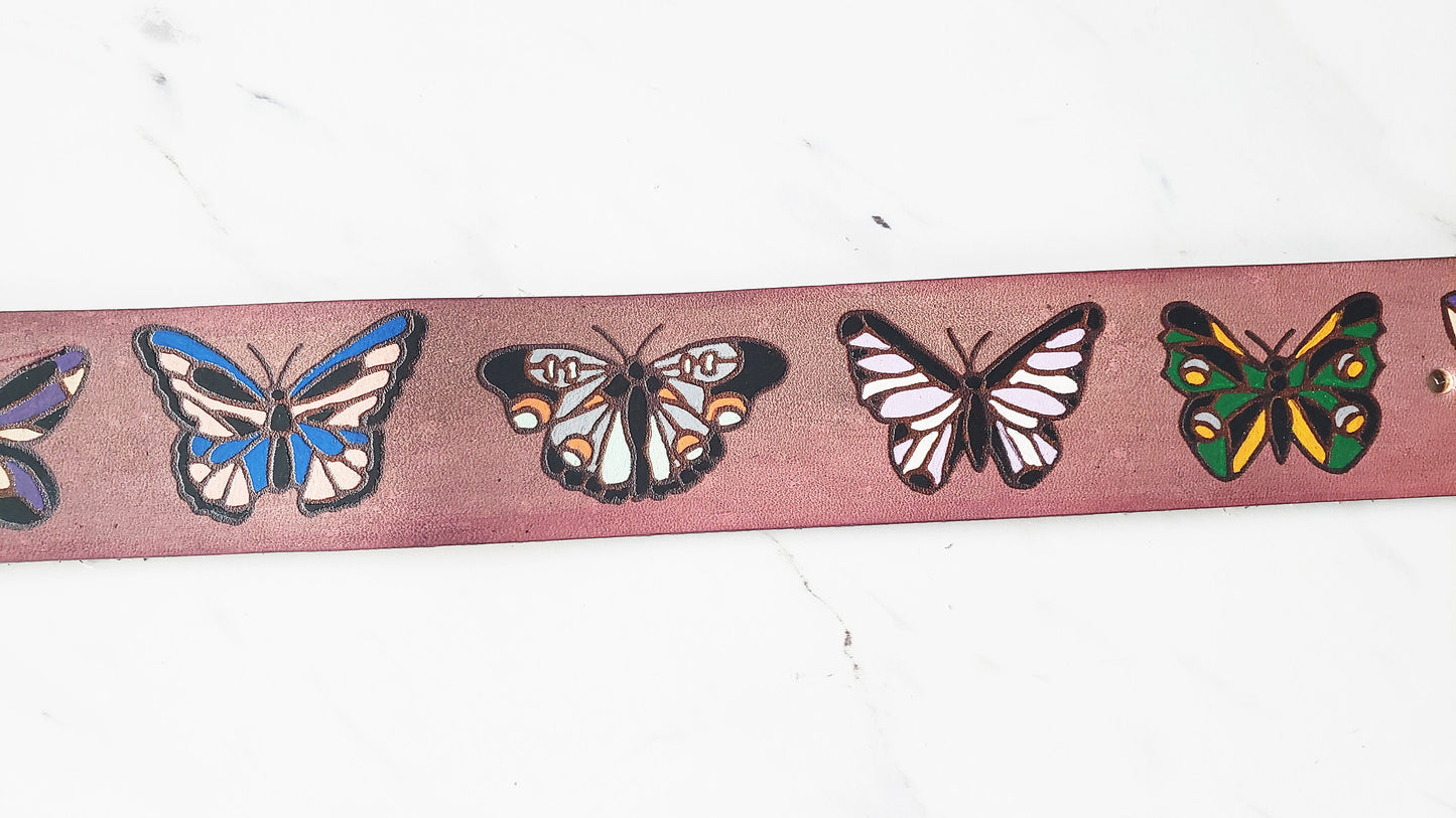Butterfly Flutter - Leather Dog Collar