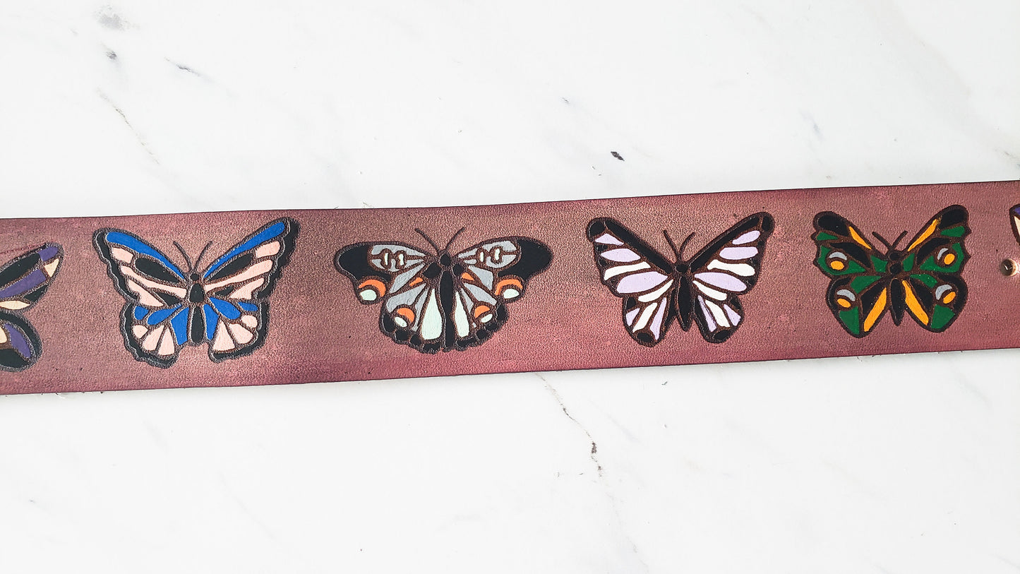 Butterfly Flutter - Leather Dog Collar