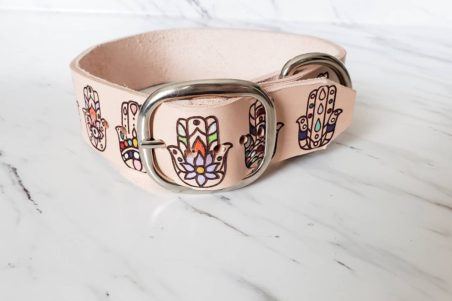 Hamsa - Leather Dog Collar