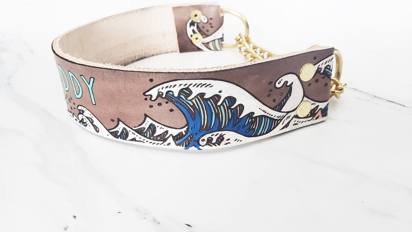 Ukiyo-e Wave - Leather Martingale Collar