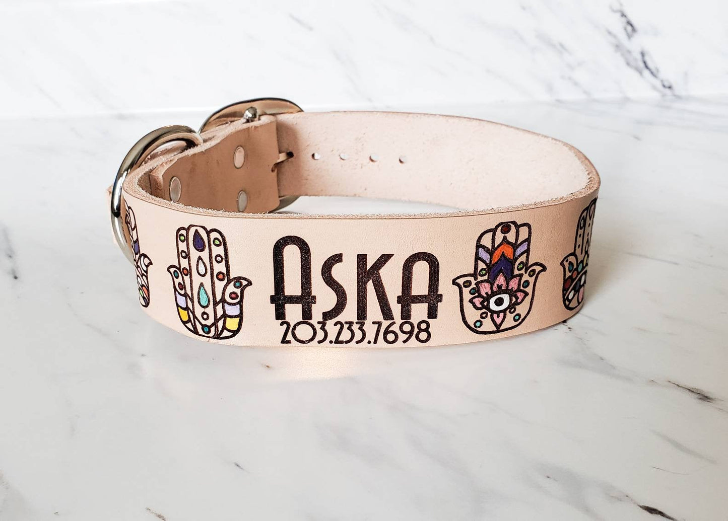 Hamsa - Leather Dog Collar