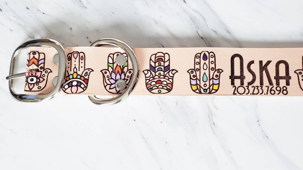 Hamsa - Leather Dog Collar