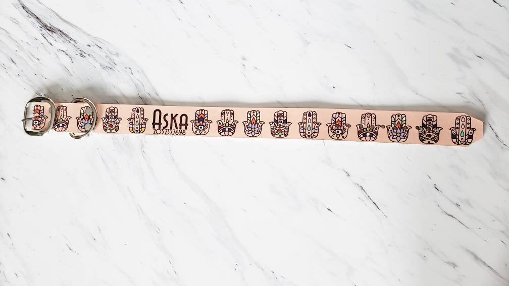 Hamsa - Leather Dog Collar