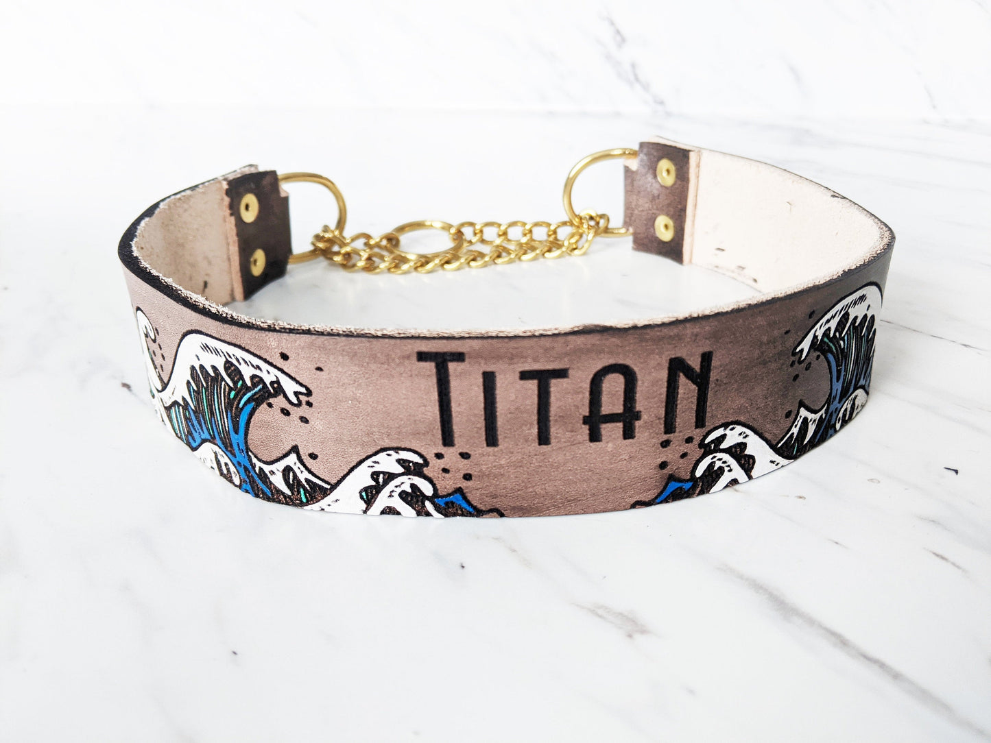 Ukiyo-e Wave - Leather Martingale Collar